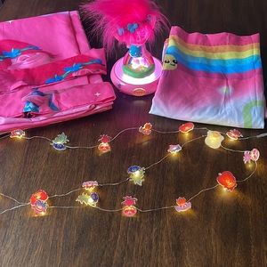 Trolls Girls Lot 2 Curtain Panels, Shower Curtain, Nightlight, String lights